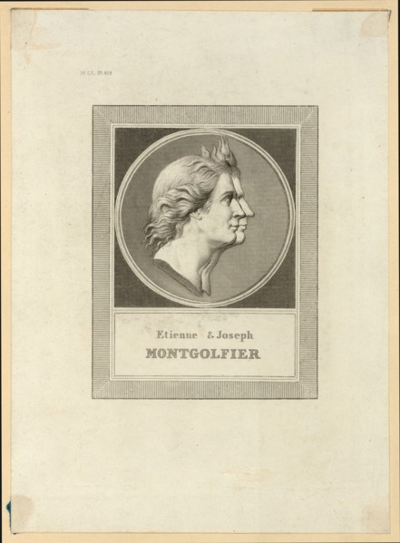 Bust-length double profile portrait of the Montgolfier brothers, French ballonists. After the gold medal designed by Houdon