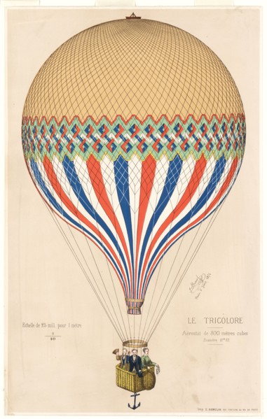 Le tricolore - Print shows the French Le Tricolore balloon in the colors of the French flag with three passengers Paris June 6, 1874