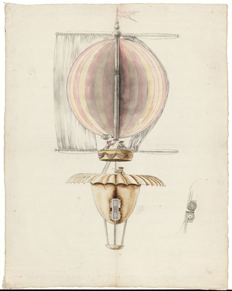 Proposed design for balloon utilizing sails for propulsion, Paris, 1783