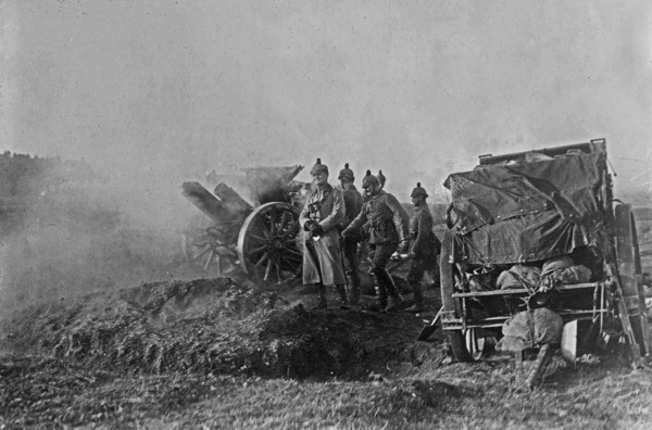 German soldiers firing field gun during World War I ca. 1914-1915