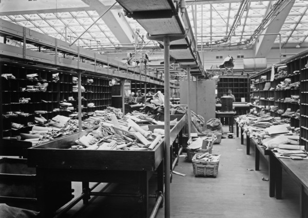 Unsorted mail at the Pennsylvania Terminal Post Office (General Post Office Building), now called the James A. Farley Building , located at 421 Eighth Avenue, New York City ca. 1914-1915