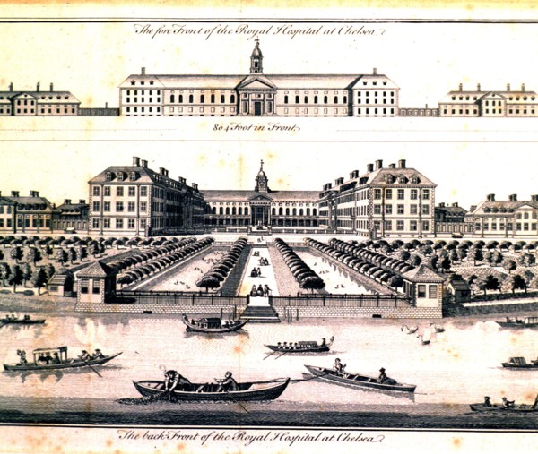 The forefront of the Royal Hospital at Chelsea ca. 1700s