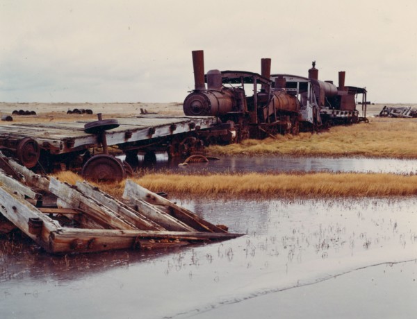 September 1972 - Old abandoned railroad engine near abandoned village of Solomon Alaska