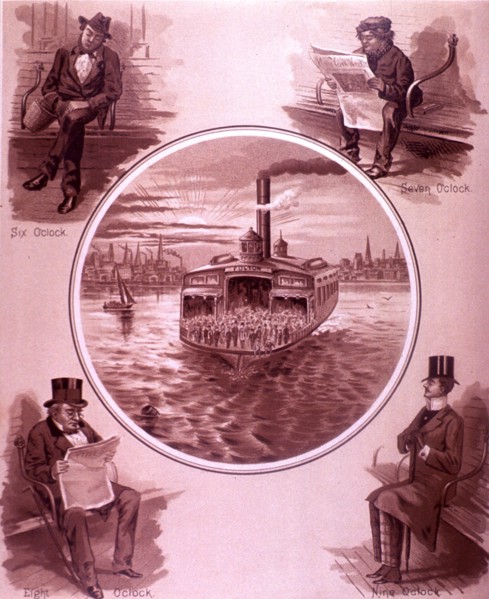 A ferry and its passengers ca. 1870s?