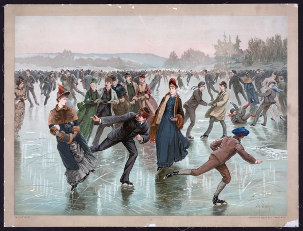 People ice skating lithograph ca. 1885