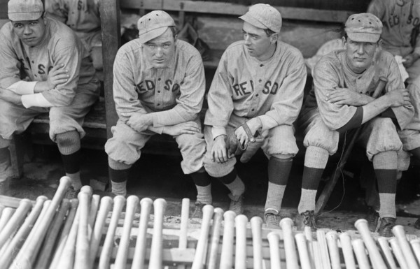 Babe Ruth, Bill Carrigan, Jack Barry, & Vean Gregg, Boston AL ca. 1915