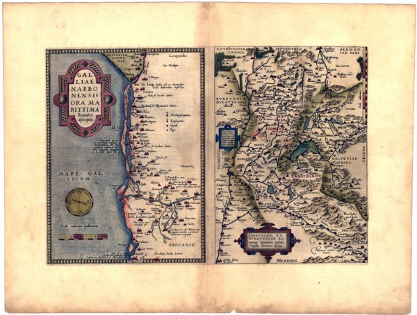 Abraham Ortelius - First World Atlas ca. 1570 - Galliae nar Bonensis ora Maritima. Bvrgvndiae comitatvs