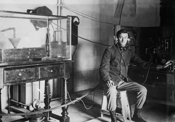 Bermocchi & his wireless 'iconograph' (an early fax machine) ca. 1910-1915