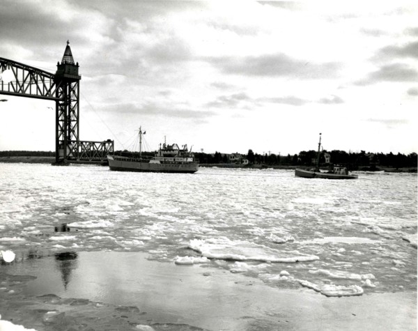 Ships Passing through Ice near Railroad Bridge, Cape Cod Canal 1/23/1959