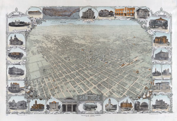San Jose California aerial view print ca. 1901