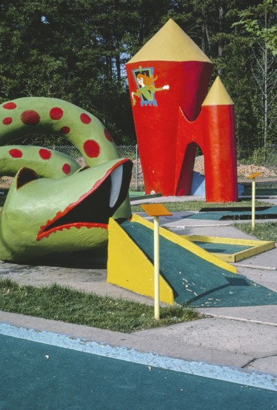 1980s United States -  Snake and tower -  Sir Goony Golf -  Independence Boulevard -  Charlotte -  North Carolina ca. 1982