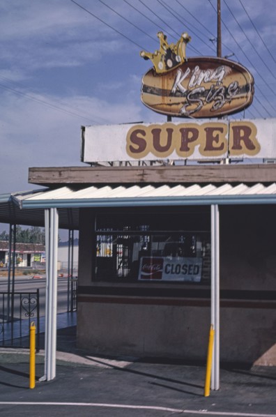 1990s America -  Super Burrito Burger sign, San Bernardino, California 1991