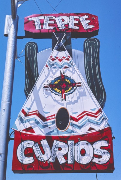 1980s America -   Jene's Teepee Gifts sign, Tucumcari, New Mexico 1982