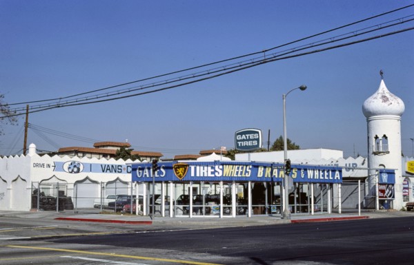 1970s United States -  Gates Tires, Washington Place and Grandview, Mar Vista, Los Angeles, California 1977
