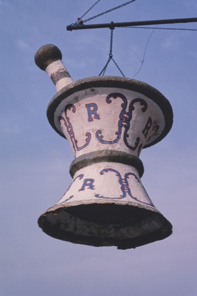 2000s United States -  McGregor Pharmacy sign, Main Street, McGregor, Iowa 2003