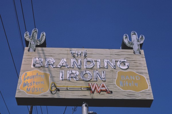 1980s America -  The Branding Iron sign, West Monroe, Louisiana 1982