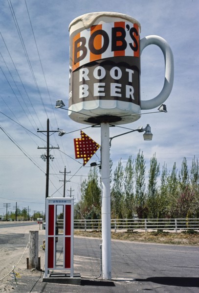 1980s America -  Bob's Root Beer sign, Fallon, Nevada 1980