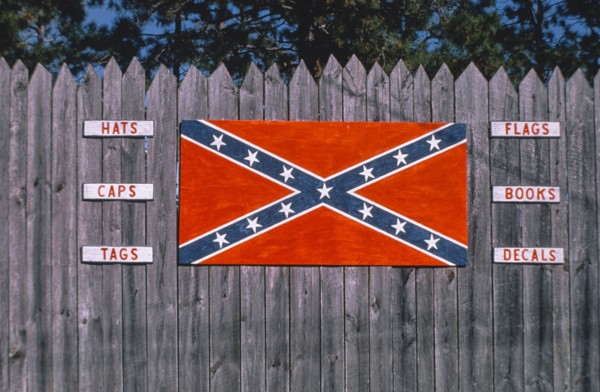 1970s America -   Frontier Fort signs, Confederate Flag, Wilmington, North Carolina 1978