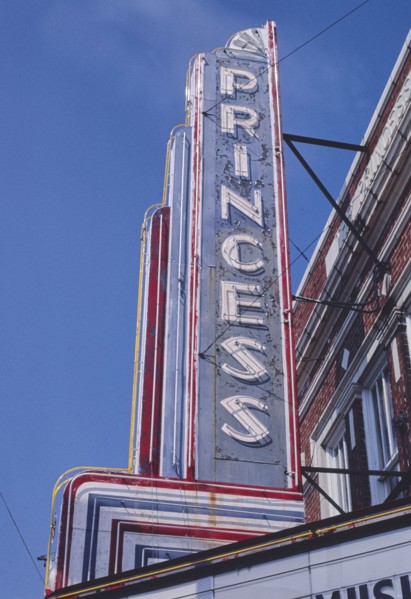 1980s America -  Princess Theater sign, Columbus, Mississippi 1986