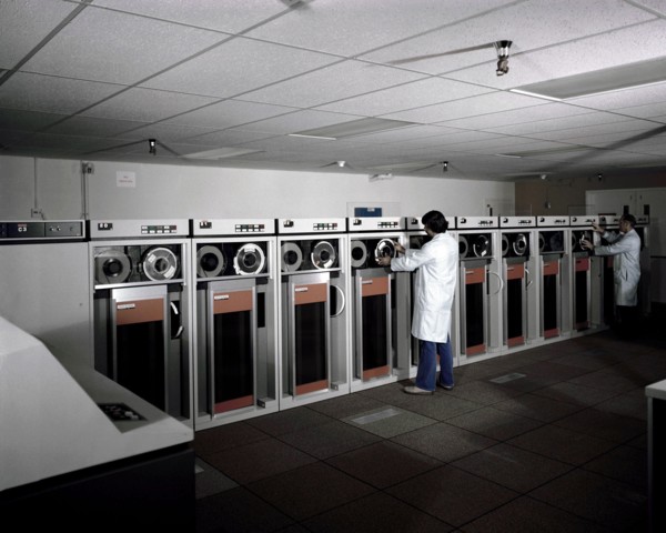 Technicians checking tape drivers