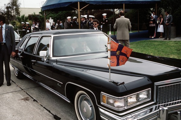 A limousine waits to take the royal party from the Netherlands