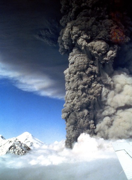 1992 - Roiling eruption column rising from Crater Peak vent of Mt. Spurr volcano. View from the south.