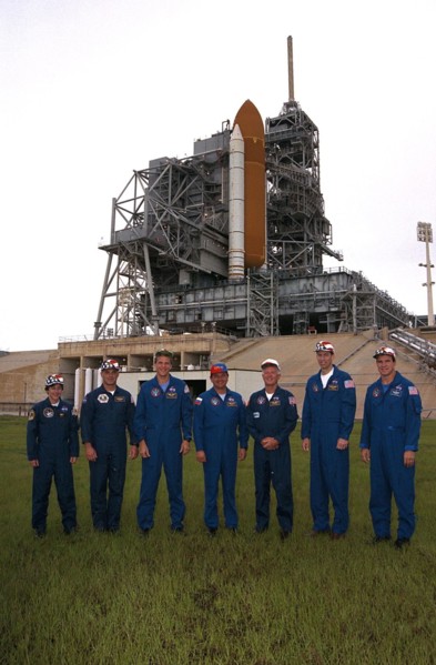STS-86 crew poses for a photograph at Launch Pad 39A ca. 1997