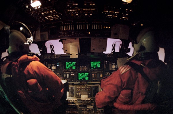 1992 - STS-42 Commander Grabe and Pilot Oswald at OV-103's controls during reentry