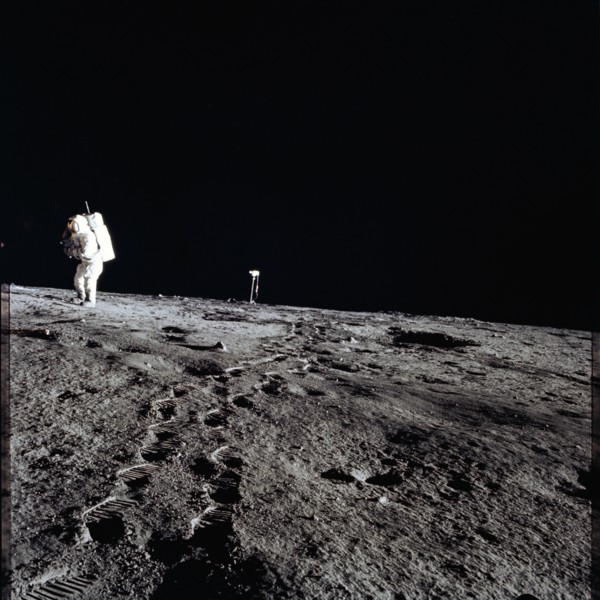 Apollo 12 Mission image - Photo of Al Bean and the TV taken from just inside the rim of Surveyor Crater