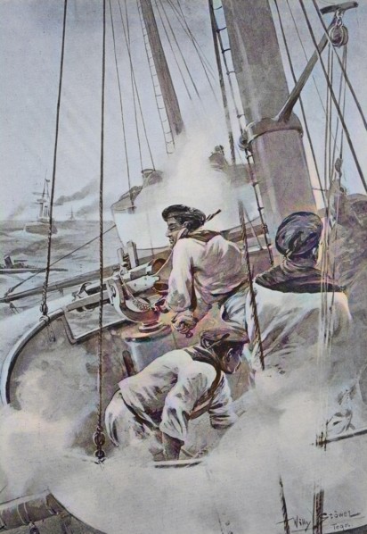 in the battle mast of a cruiser of the navy