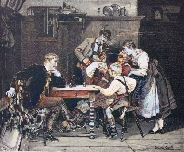 In einem Tiroler Bauernhaus hat ein Künstler die Tochter des Hauses in sein Skizzenbuch gezeichnet und die Familie freut sich über das Bild