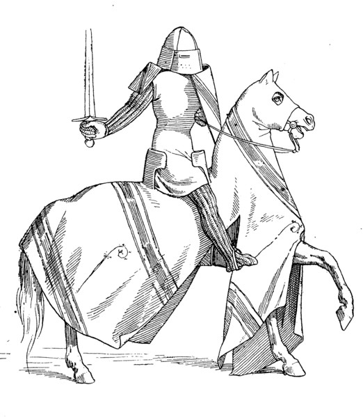 knight on horseback in full equipment