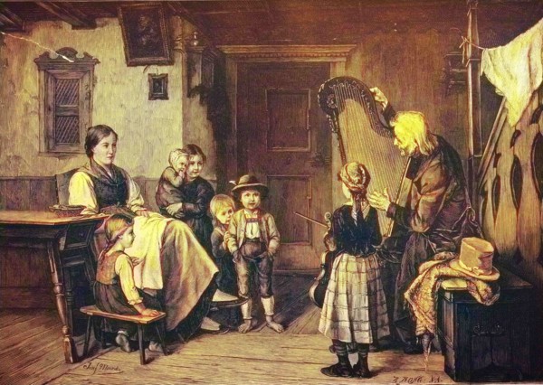 Hausmusik mit Harfenspieler