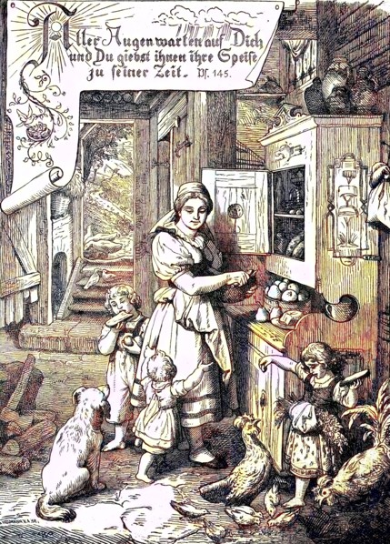 Family with children and pets in the kitchen