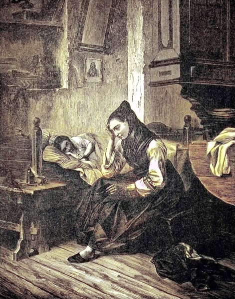 on the bed of the sick