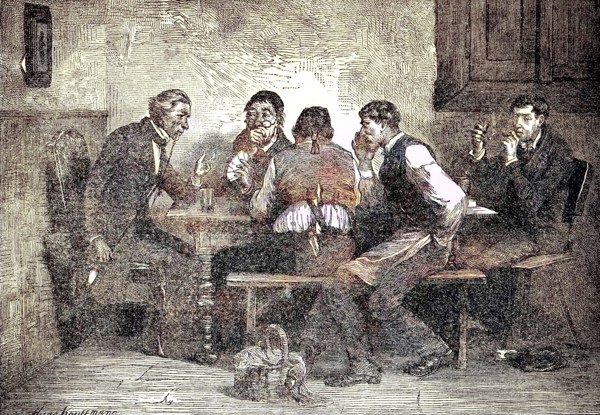 group meeting of men with beer and politics