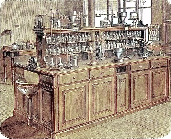 A work table in the chemical lobaratorium in Leipzig