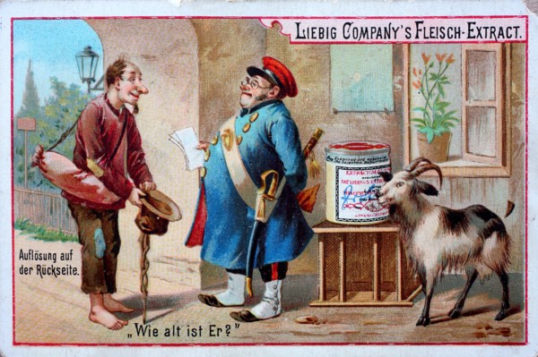 Beggar standing in front of fat gendarme holding empty hat