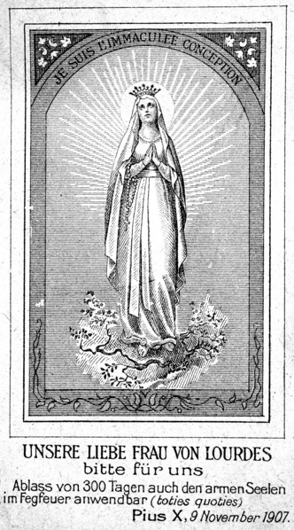 Indulgence picture with the image of Our Lady of Lordes