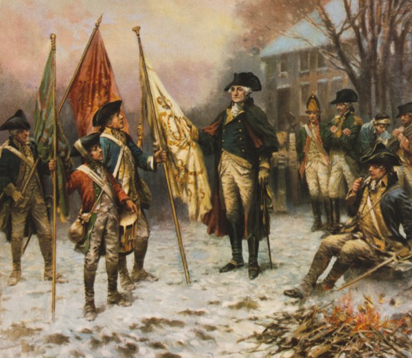 Washington inspecting the captured colors