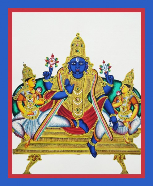 Four-armed Vishnu sits in lalitasana