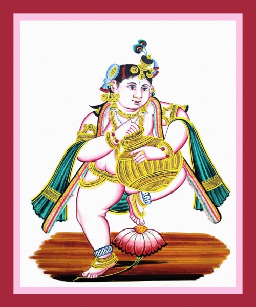 Krishna dancing with his right foot on the ground