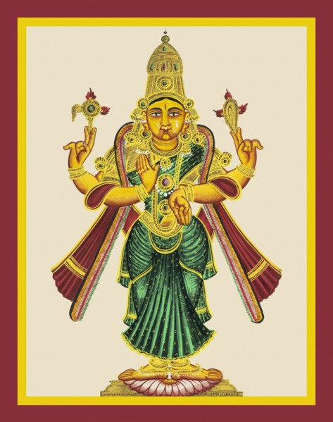 Four-armed Deity stands in samabhanga on a lotus