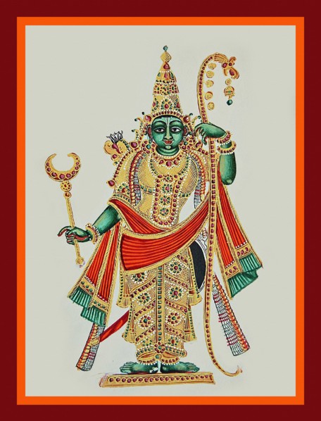 Rama leaning on the tall bow