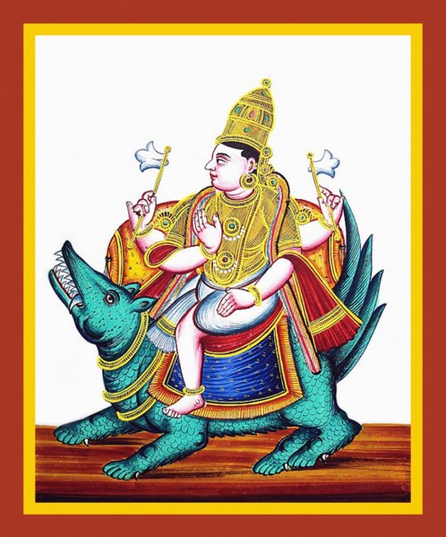 Four-armed Vayu rides on a gazelle