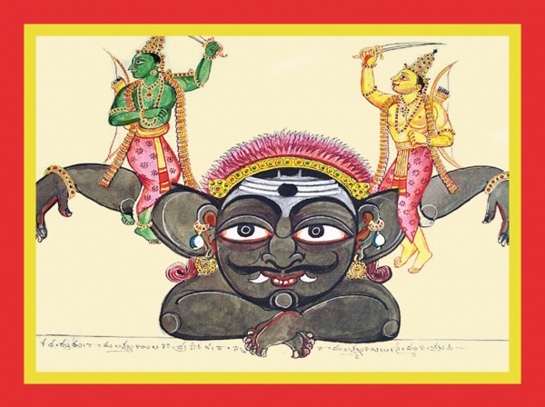 Rama and Lak?ma?a seated on the arms of Kabandha
