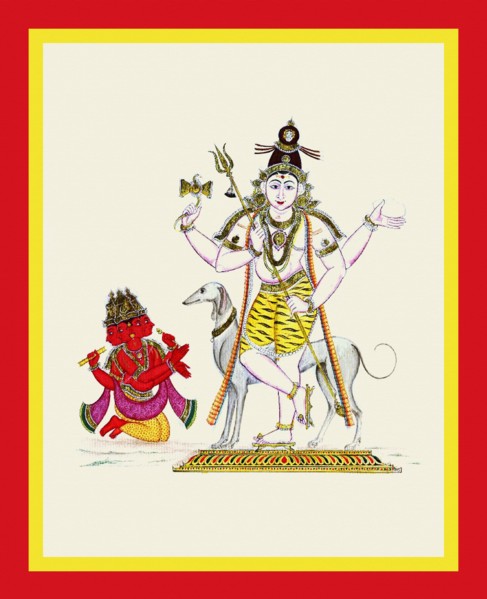 Brahma kneels in front of Bhairava