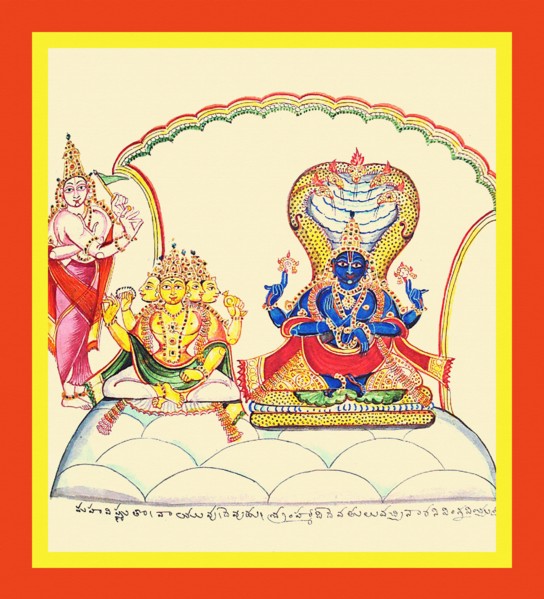 Vishnu seated on the coils of the serpent Shesha