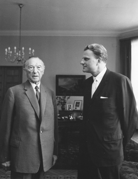 German statesman Konrad Adenauer (left) meets with the Reverend Billy Graham. Berlin, Germany, June 1963.