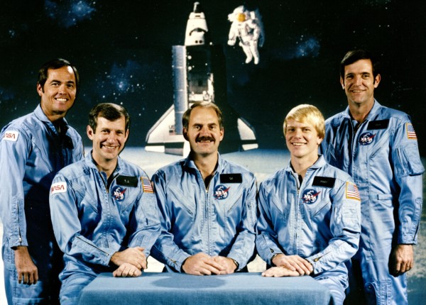 STS-13 (41-C) CREW PHOTO: L TO R: COMMANDER CRIPPEN, ROBERT-L